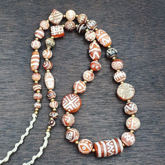 Amazing Red Agate Antique Tibetan Central Asian Etched Agate beads Necklace E9