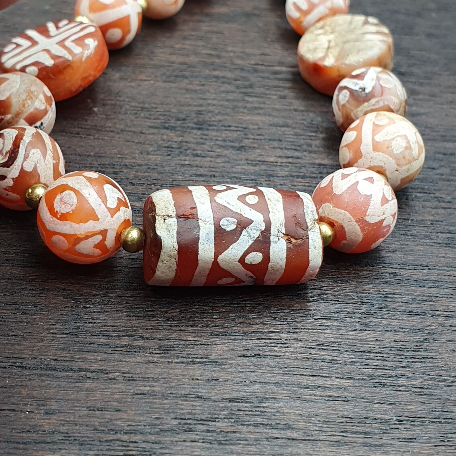 Amazing Red Agate Antique Tibetan Central Asian Etched Agate beads Necklace E9