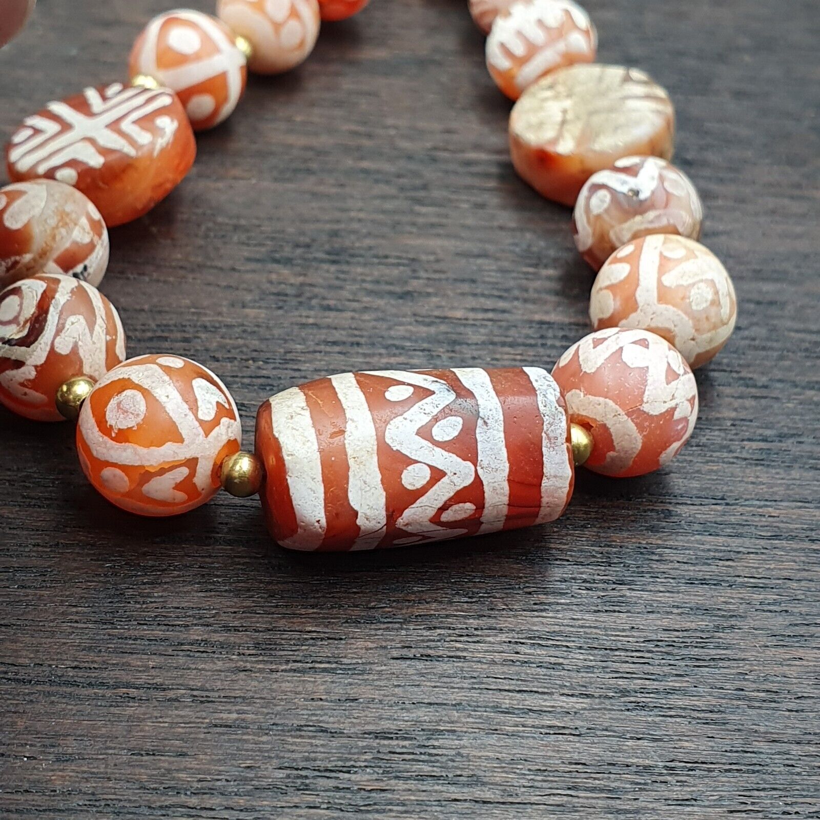 Amazing Red Agate Antique Tibetan Central Asian Etched Agate beads Necklace E9