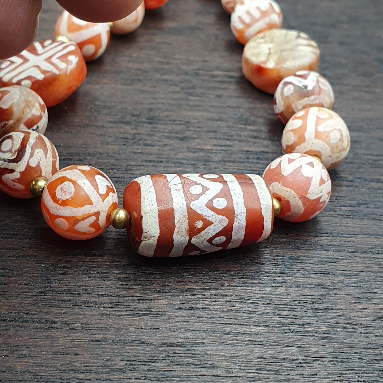 Amazing Red Agate Antique Tibetan Central Asian Etched Agate beads Necklace E9