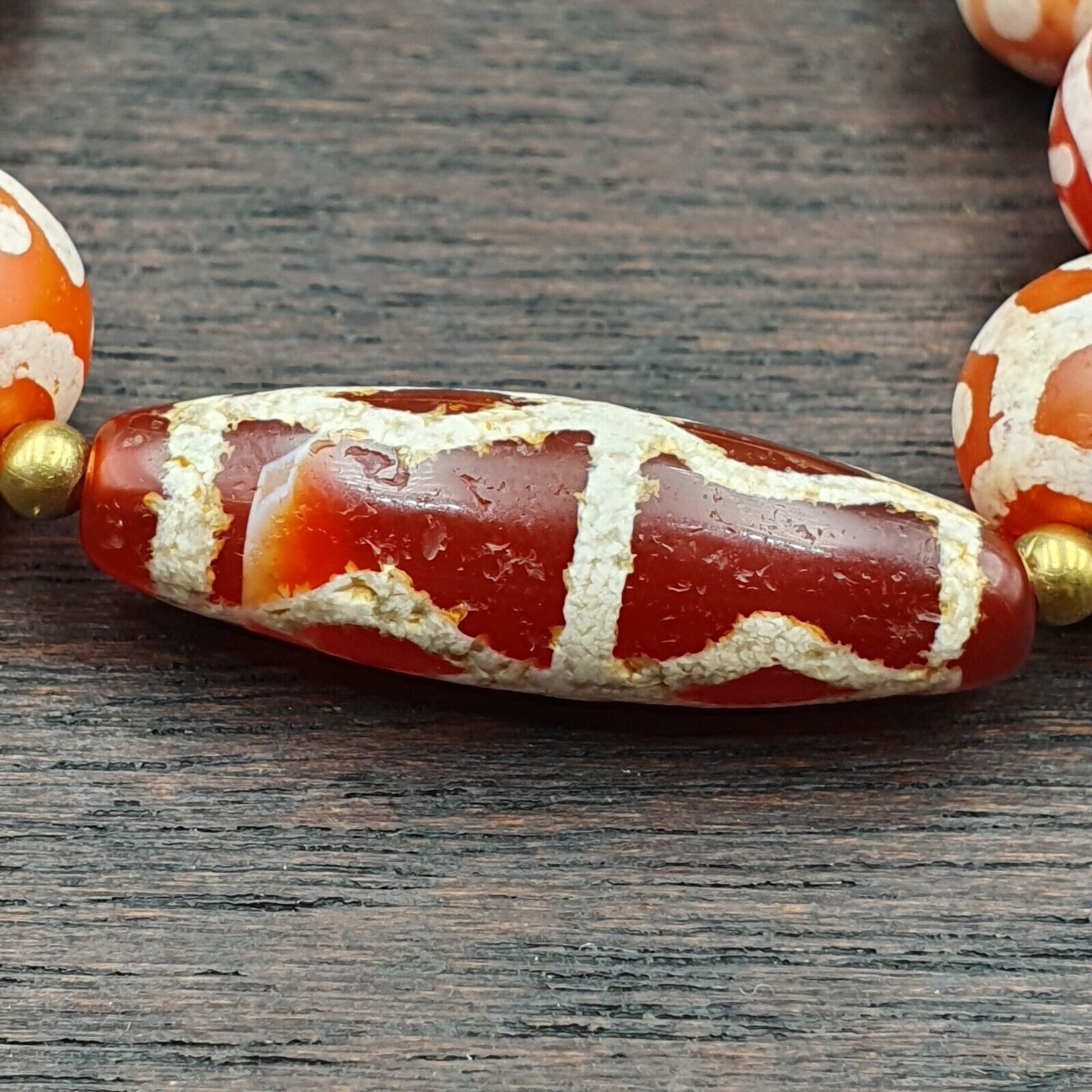 Antique HIMALAYAN Indo Tibetan Central Asian Etched Agate beads Necklace 6ED-A-