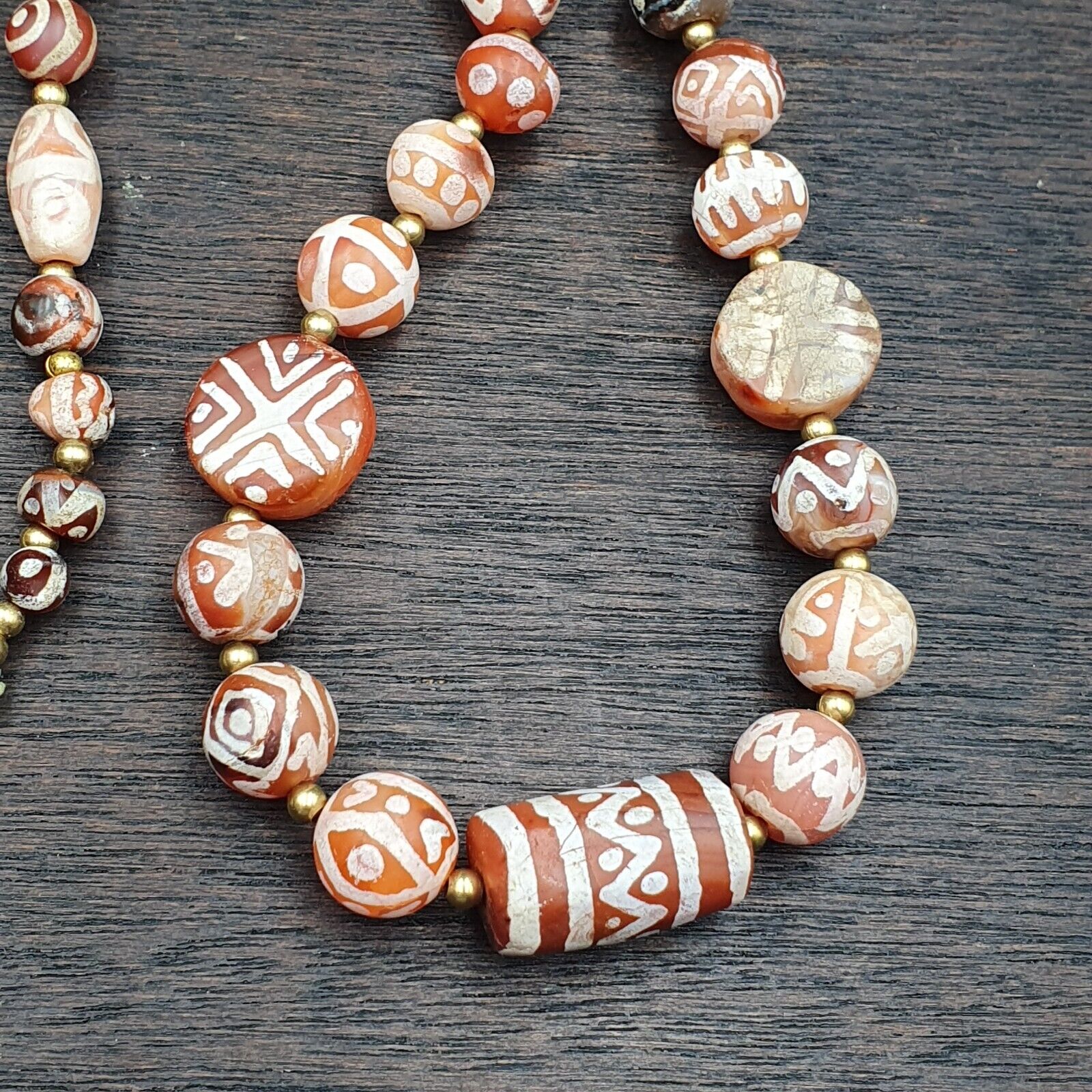 Amazing Red Agate Antique Tibetan Central Asian Etched Agate beads Necklace E9