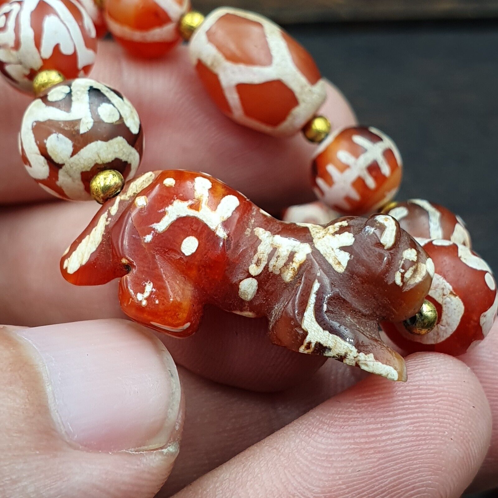 Rare collection Antique Tibetan Central Asian Etched Agate beads Necklace
