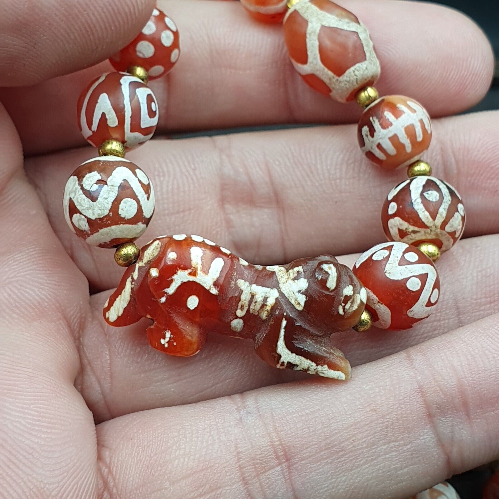 Rare collection Antique Tibetan Central Asian Etched Agate beads Necklace