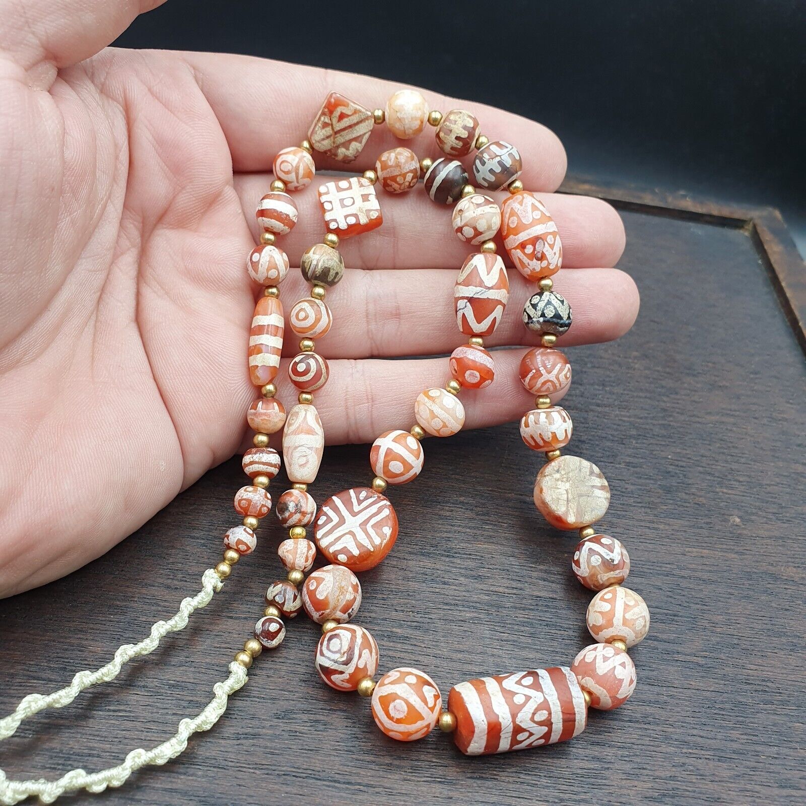 Amazing Red Agate Antique Tibetan Central Asian Etched Agate beads Necklace E9