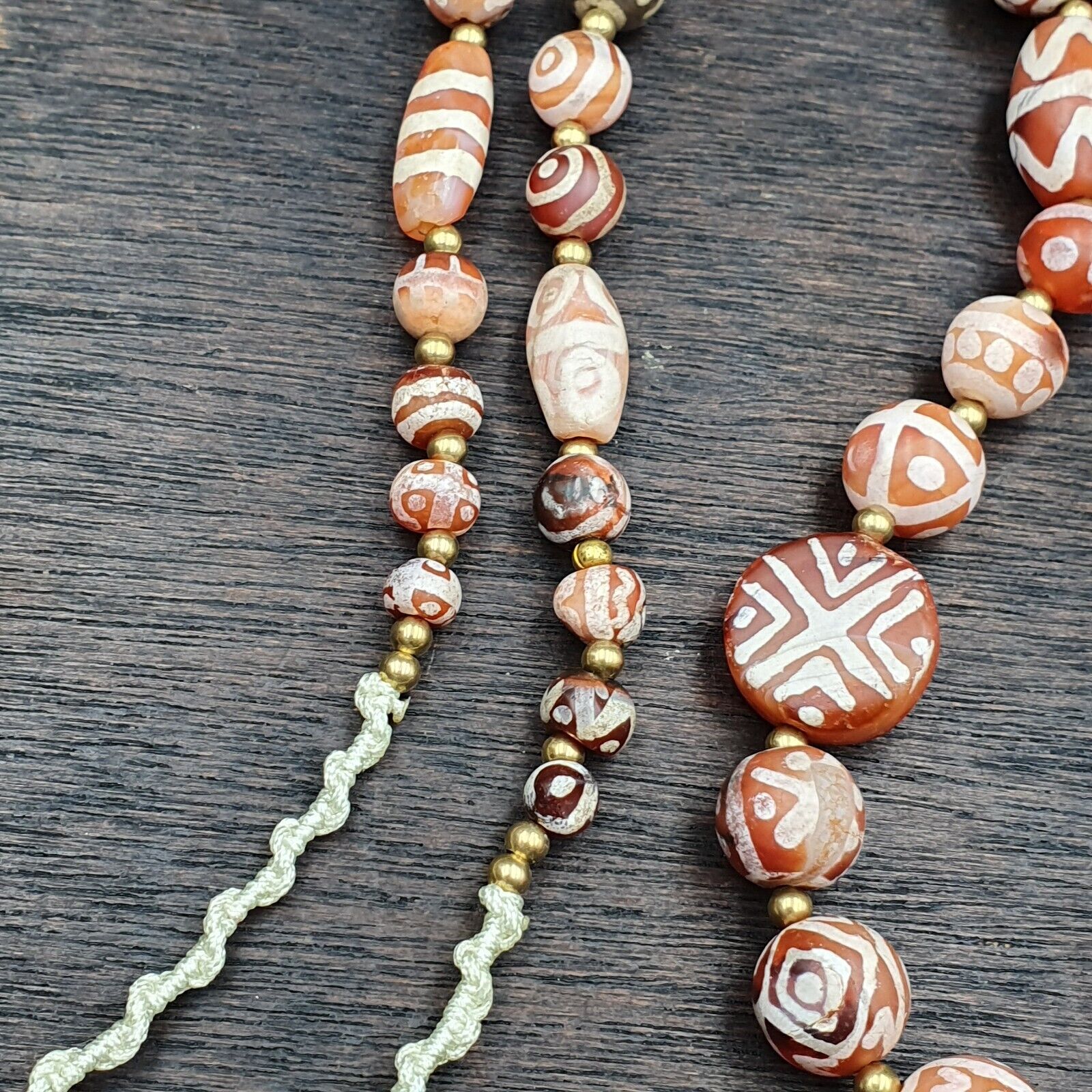 Amazing Red Agate Antique Tibetan Central Asian Etched Agate beads Necklace E9