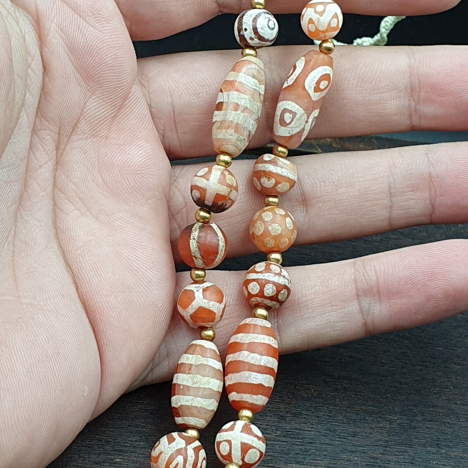 Antique HIMALAYAN Indo Tibetan Central Asian Etched Agate beads Necklace 6ED-A-