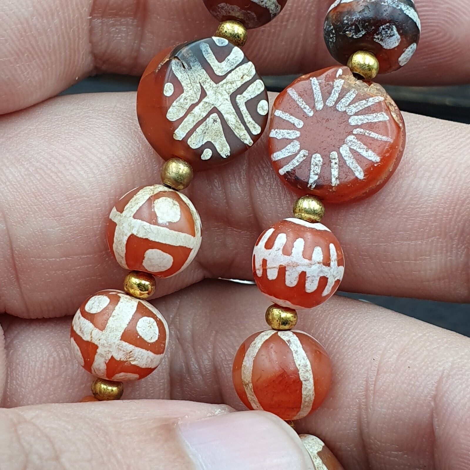 Rare collection Antique Tibetan Central Asian Etched Agate beads Necklace