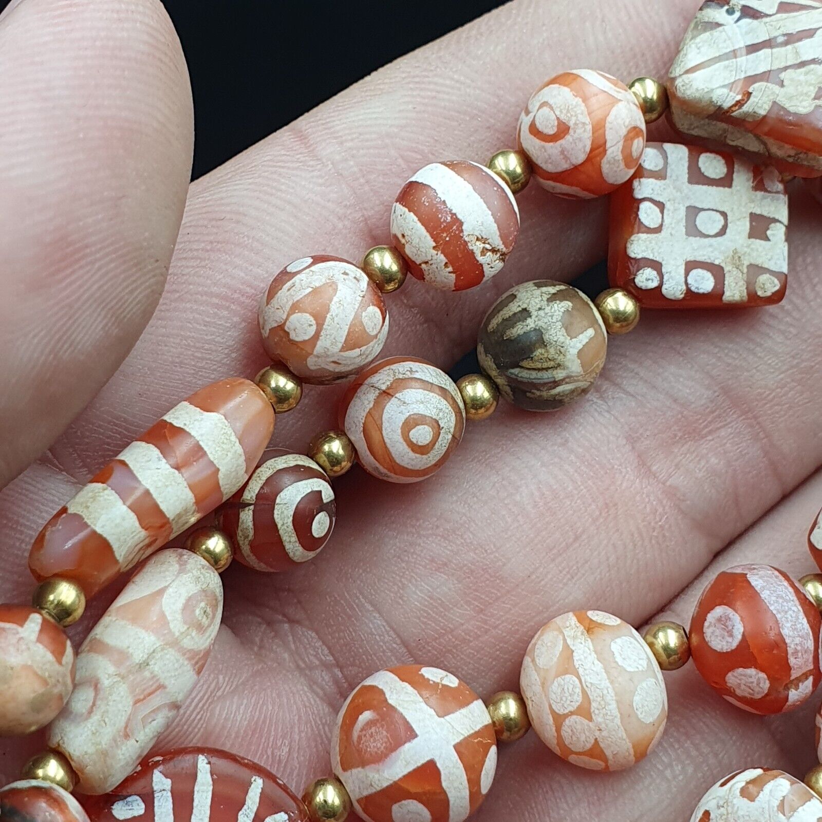 Amazing Red Agate Antique Tibetan Central Asian Etched Agate beads Necklace E9