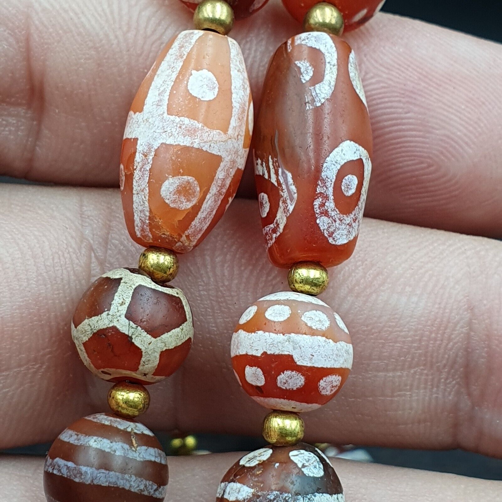 Rare collection Antique Tibetan Central Asian Etched Agate beads Necklace