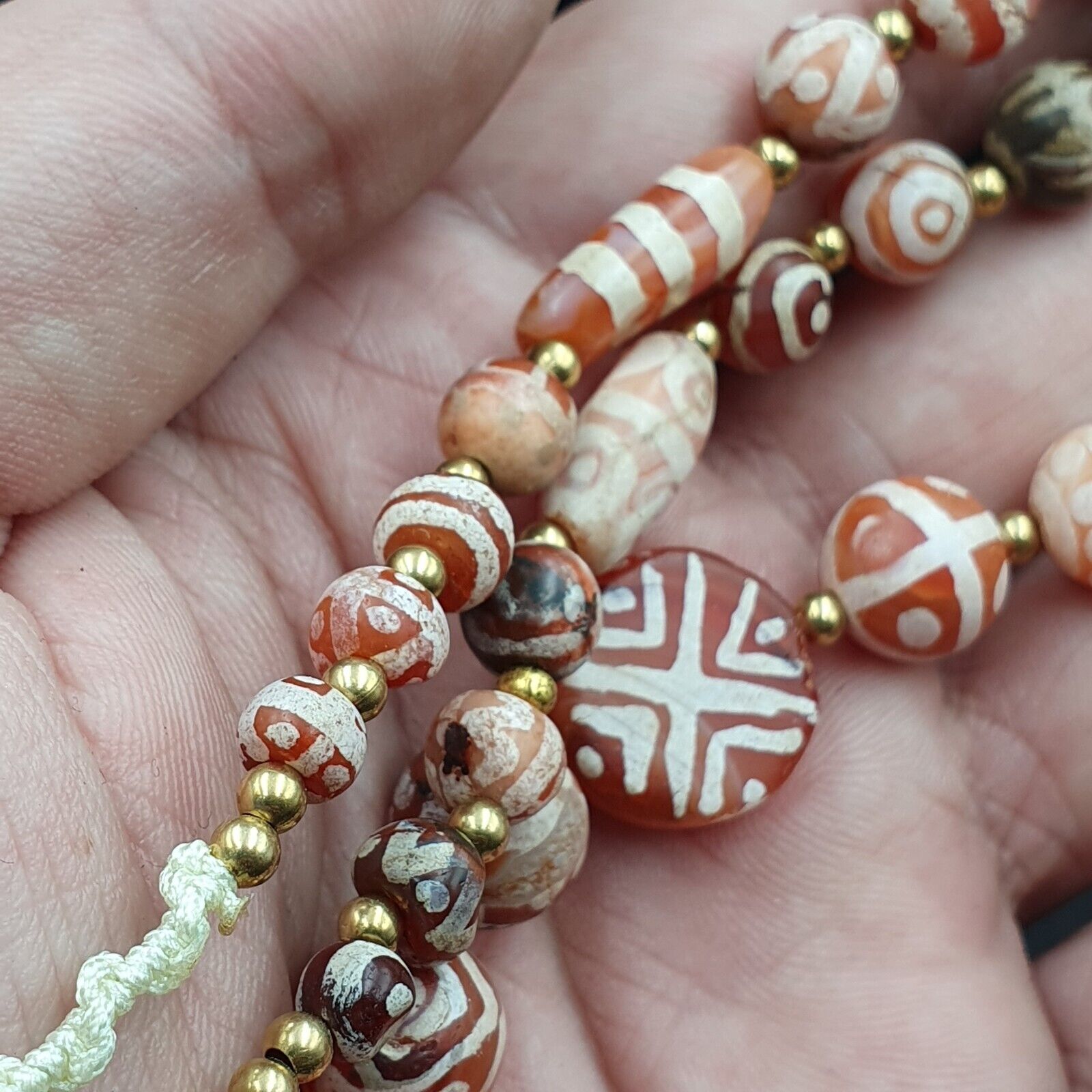 Amazing Red Agate Antique Tibetan Central Asian Etched Agate beads Necklace E9