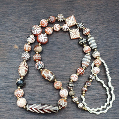 Antique HIMALAYAN Indo Tibetan Central Asian Etched Agate beads Necklace 7ED-A-