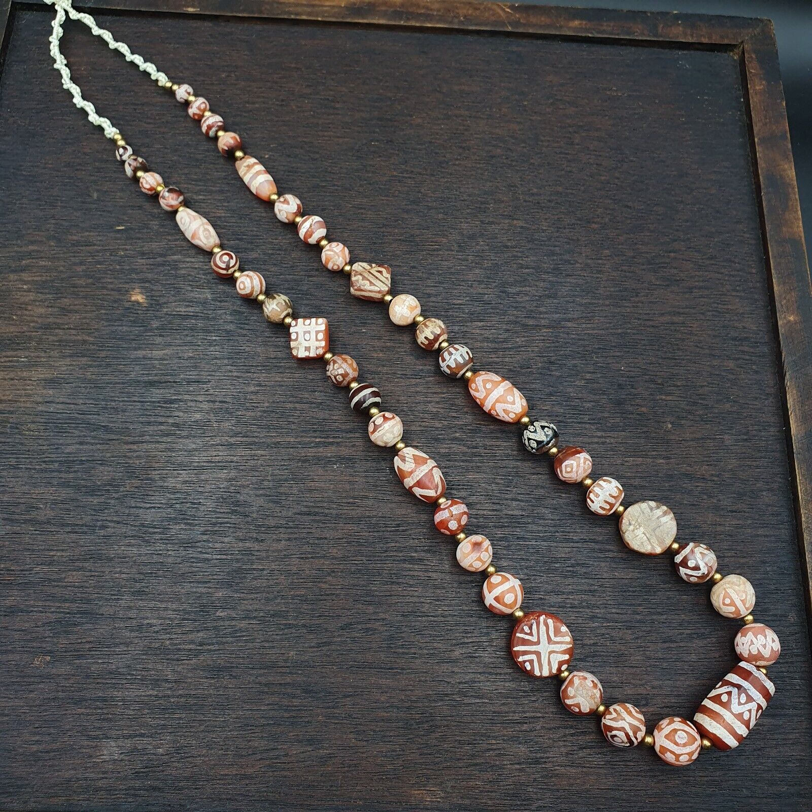 Amazing Red Agate Antique Tibetan Central Asian Etched Agate beads Necklace E9