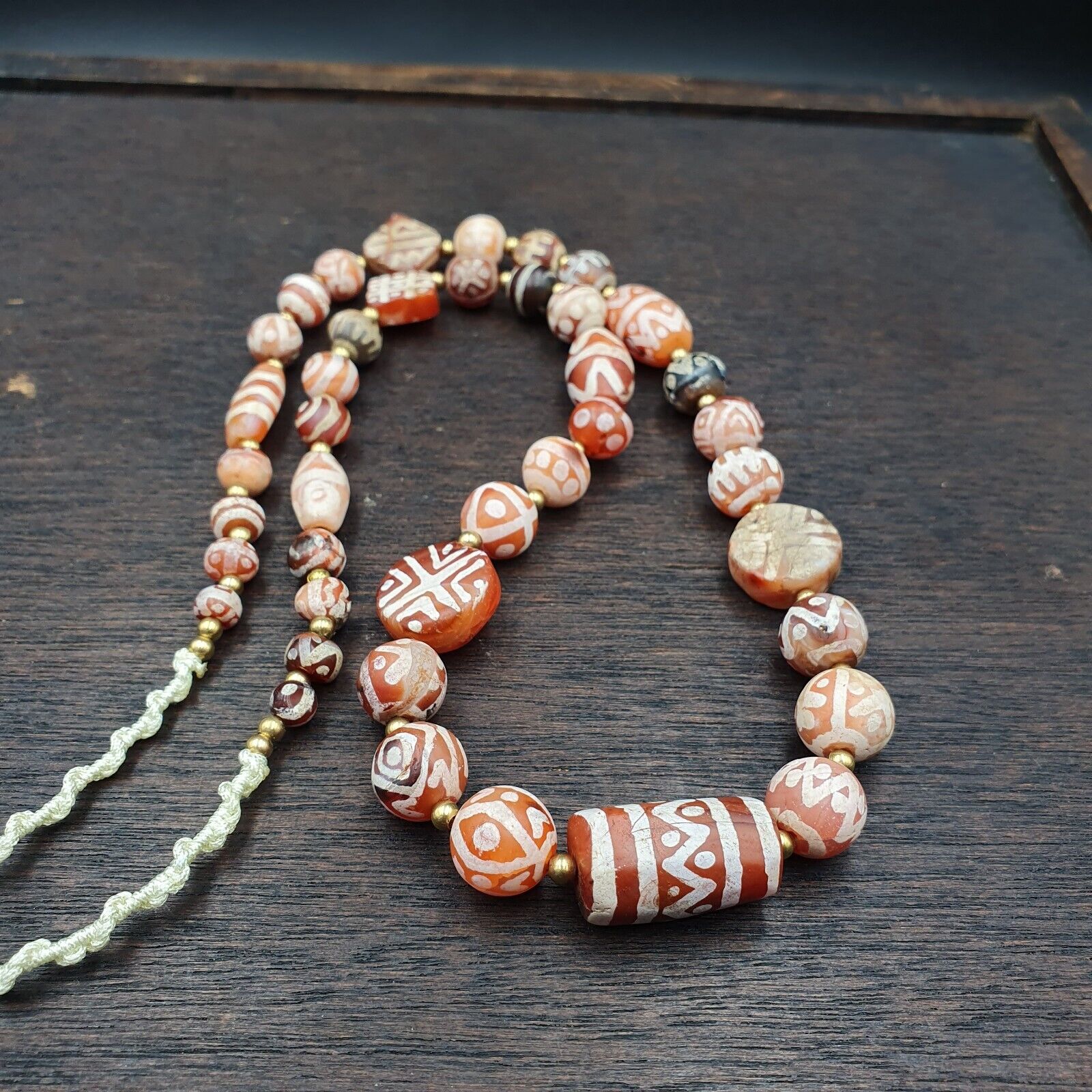 Amazing Red Agate Antique Tibetan Central Asian Etched Agate beads Necklace E9