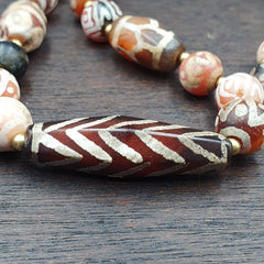 Antique HIMALAYAN Indo Tibetan Central Asian Etched Agate beads Necklace 7ED-A-