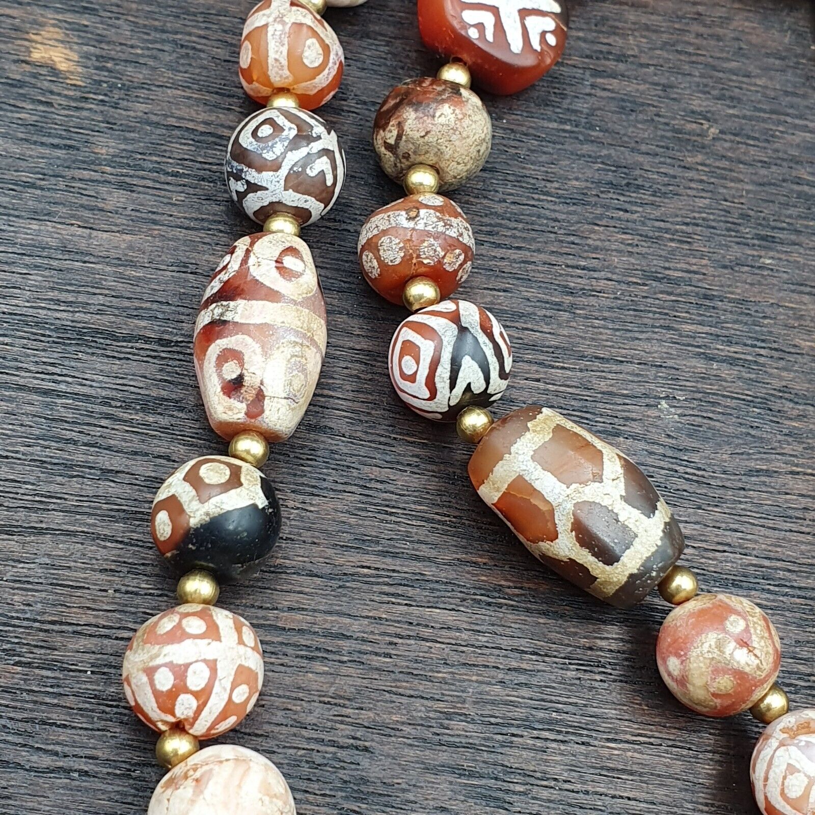 Antique HIMALAYAN Indo Tibetan Central Asian Etched Agate beads Necklace 7ED-A-