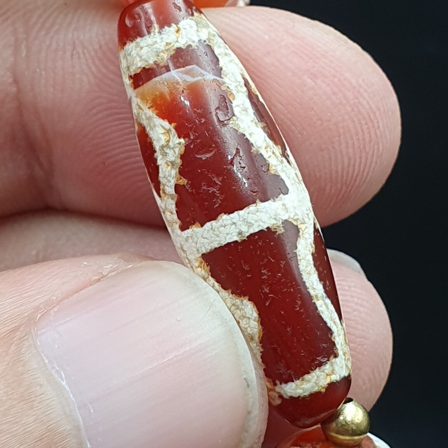 古董喜馬拉雅印藏中亞蝕刻瑪瑙珠項鍊 6ED-A-