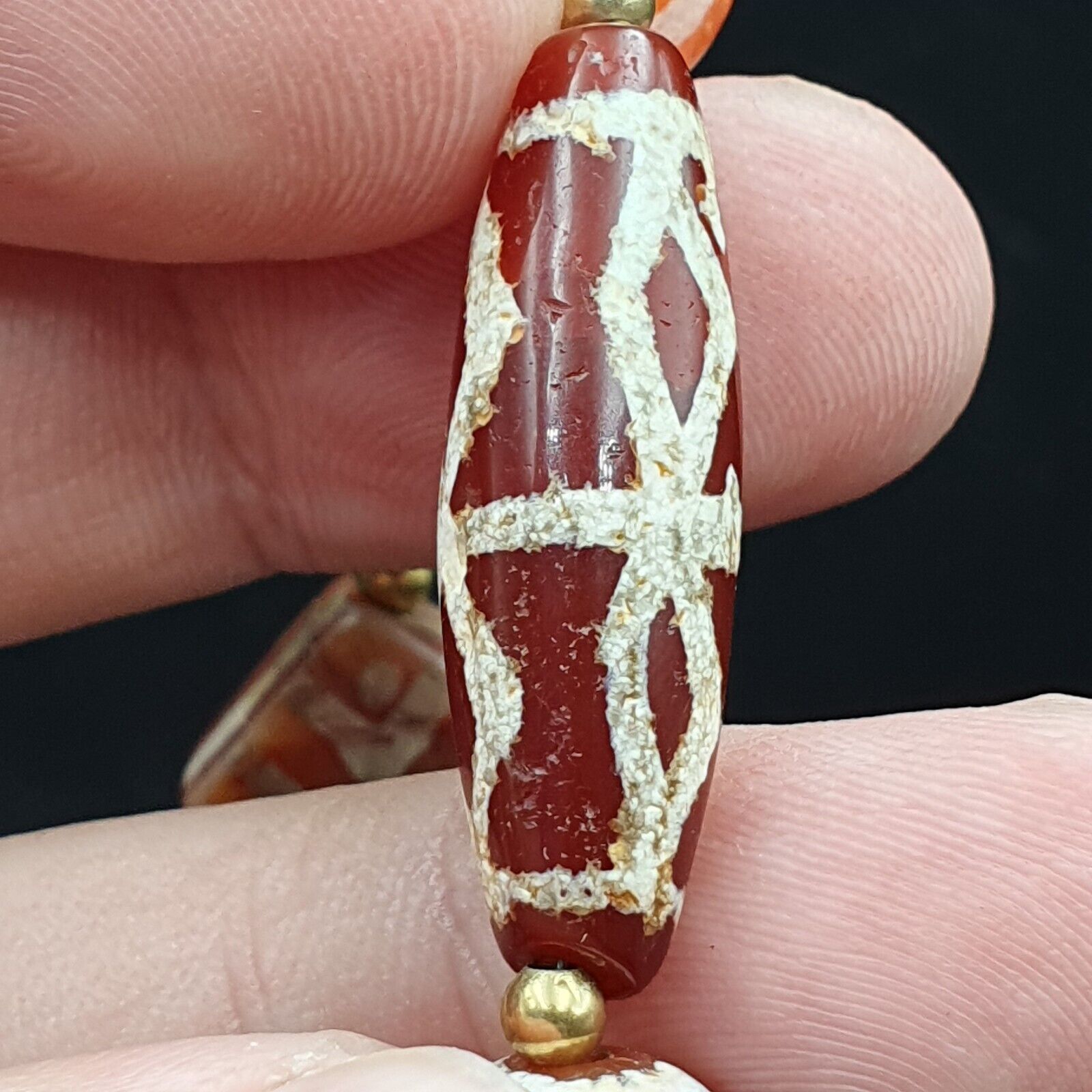 Antique HIMALAYAN Indo Tibetan Central Asian Etched Agate beads Necklace 6ED-A-