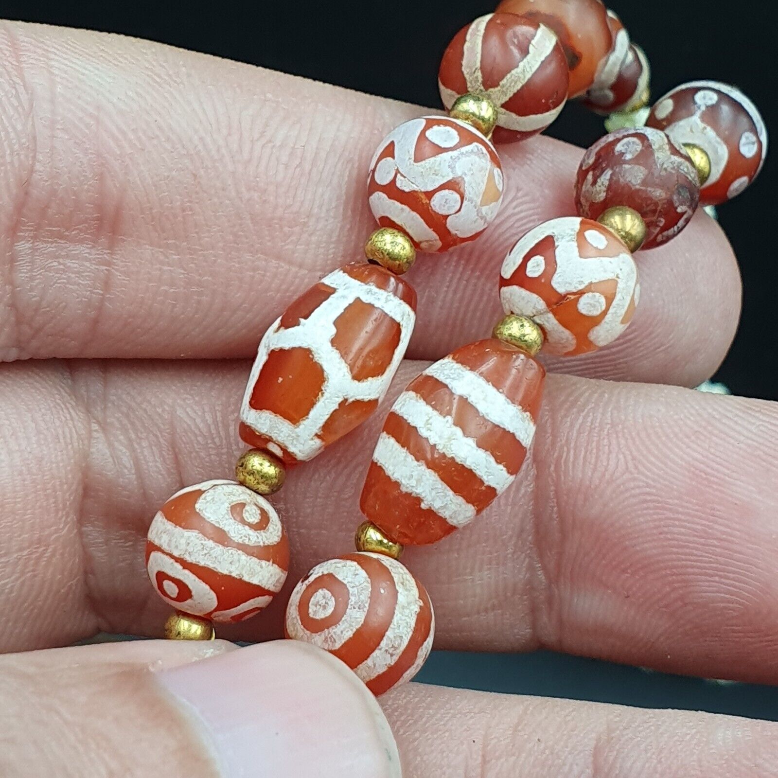 Rare collection Antique Tibetan Central Asian Etched Agate beads Necklace