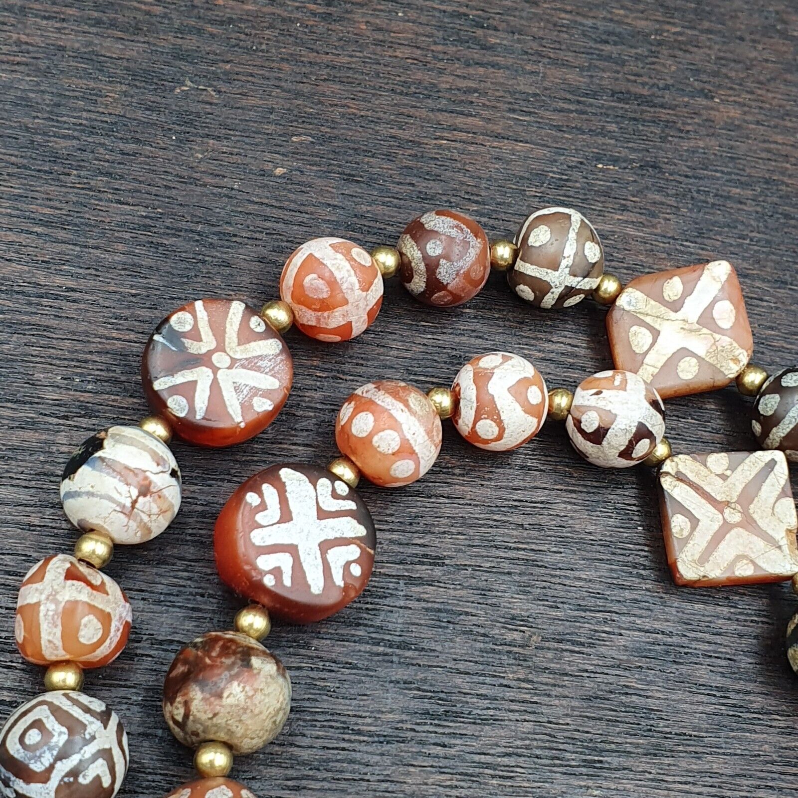 Antique HIMALAYAN Indo Tibetan Central Asian Etched Agate beads Necklace 7ED-A-