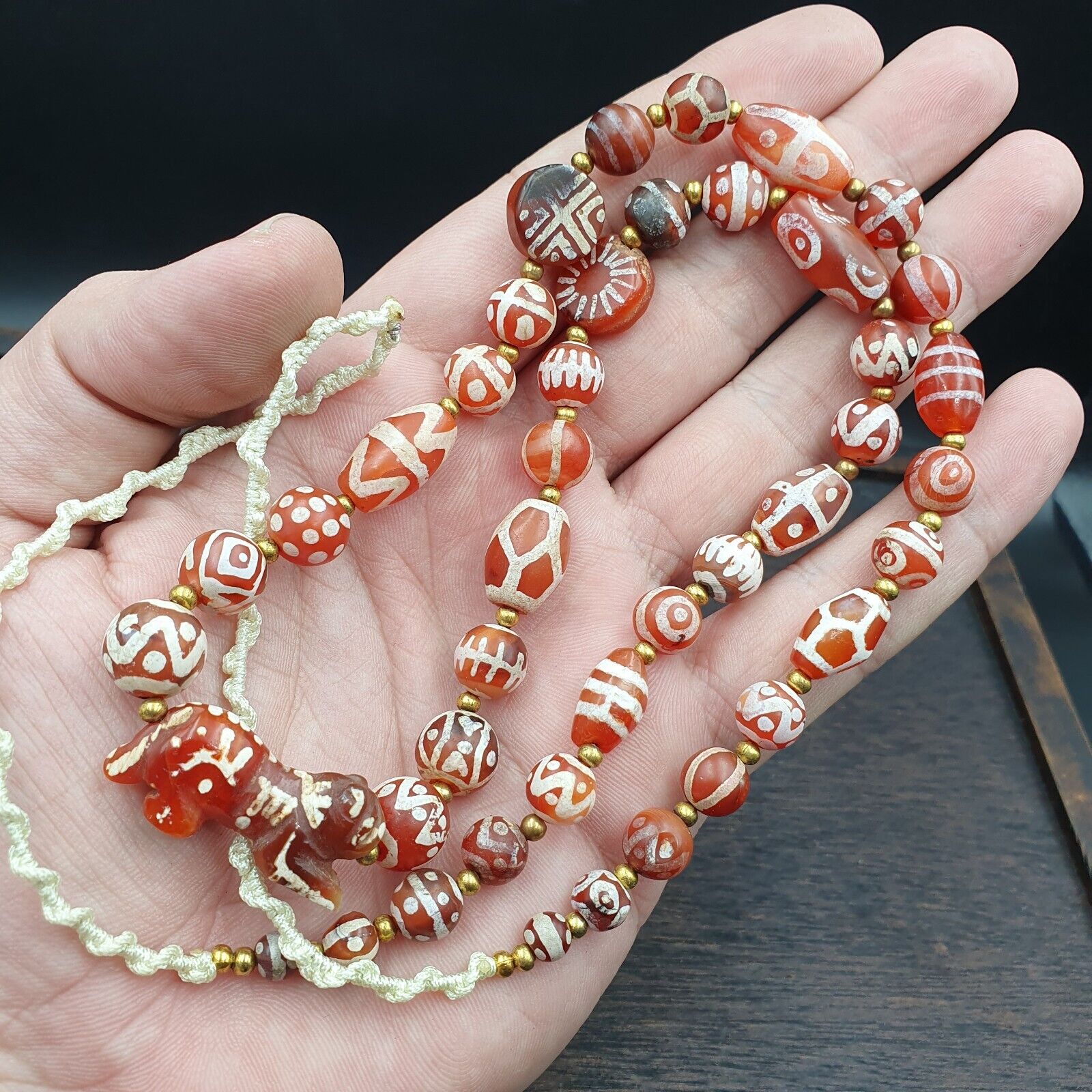 Rare collection Antique Tibetan Central Asian Etched Agate beads Necklace