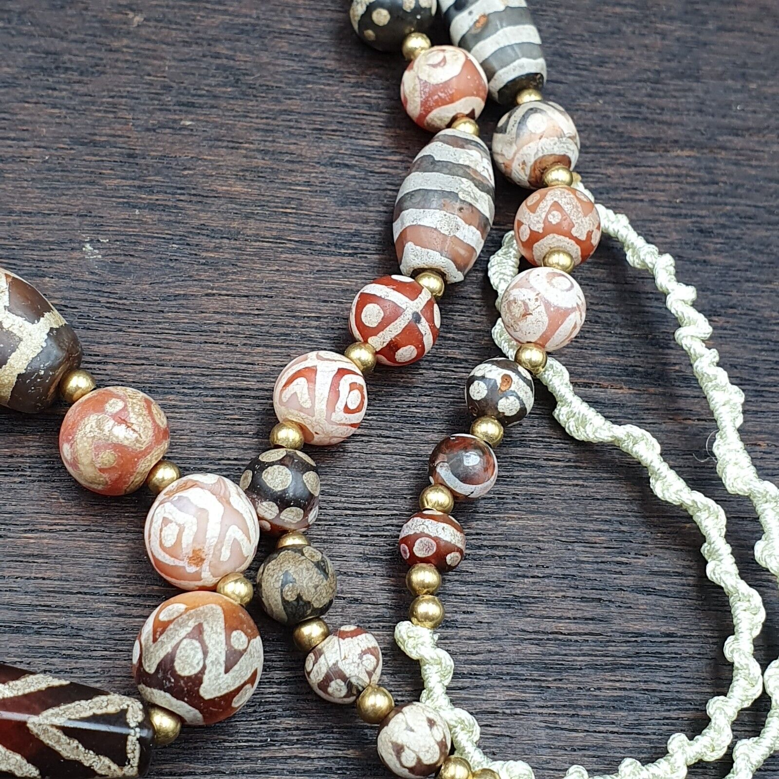 Antique HIMALAYAN Indo Tibetan Central Asian Etched Agate beads Necklace 7ED-A-