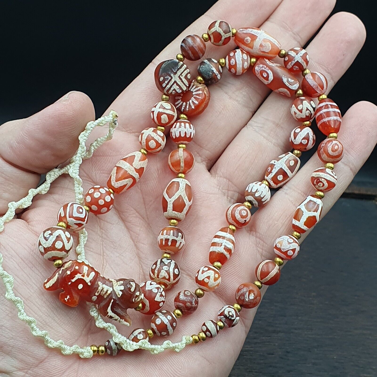 Rare collection Antique Tibetan Central Asian Etched Agate beads Necklace