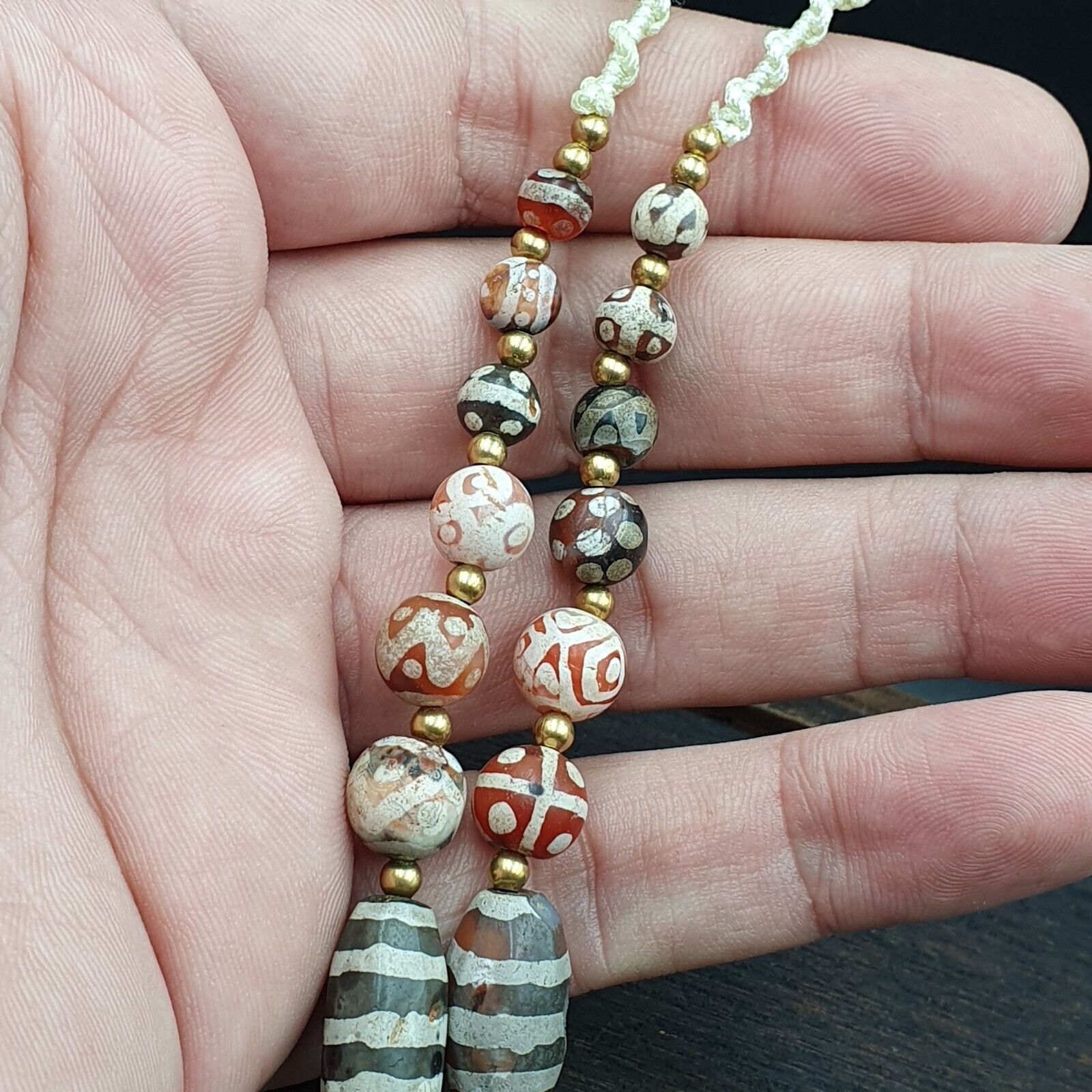 Antique HIMALAYAN Indo Tibetan Central Asian Etched Agate beads Necklace 7ED-A-