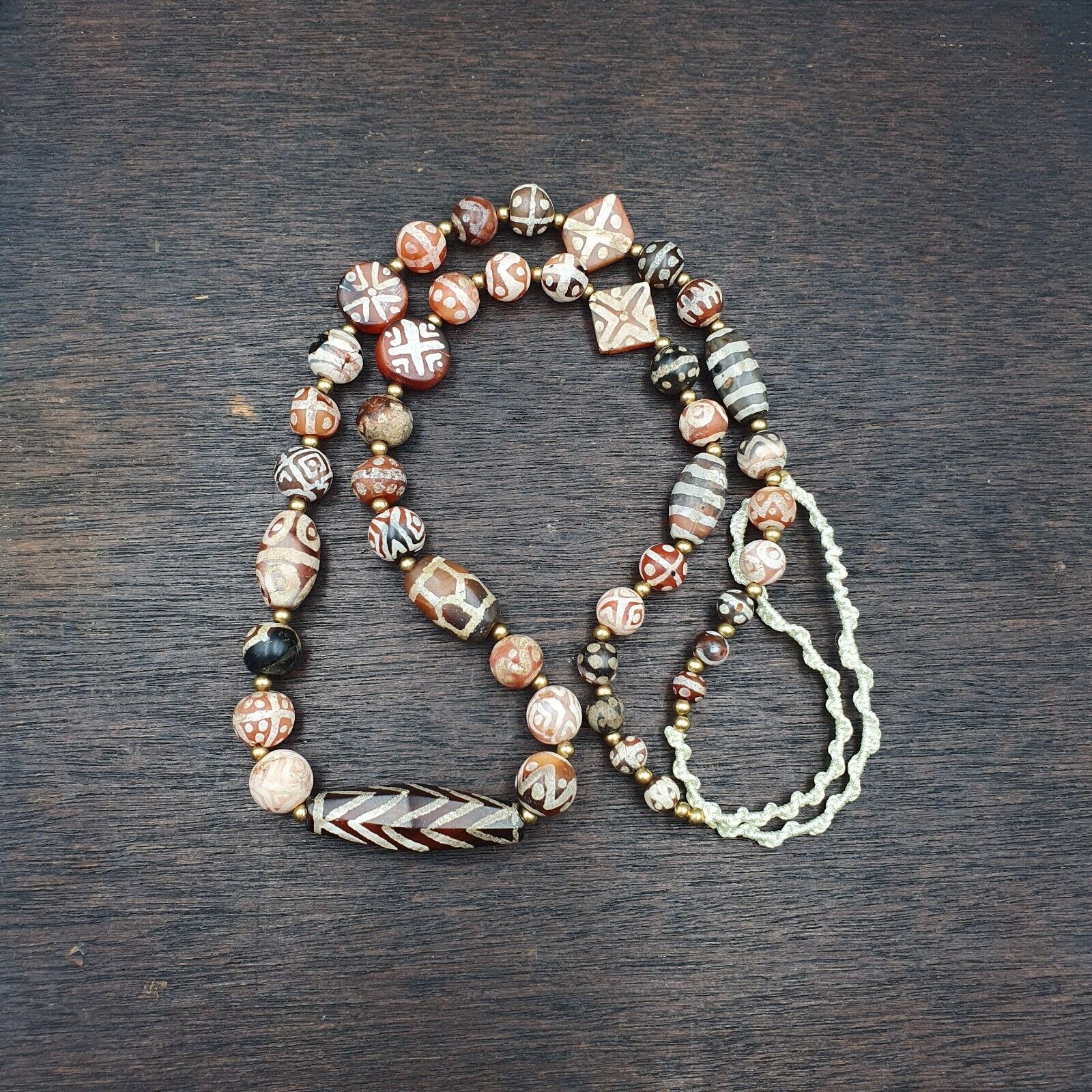 Antique HIMALAYAN Indo Tibetan Central Asian Etched Agate beads Necklace 7ED-A-