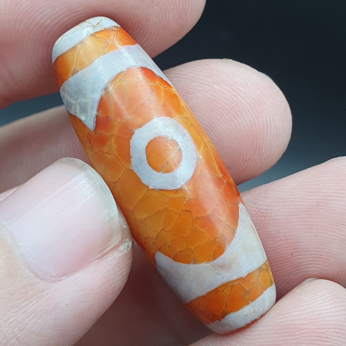 美麗的印度西藏蝕刻線裝飾錐形管 2 眼天珠