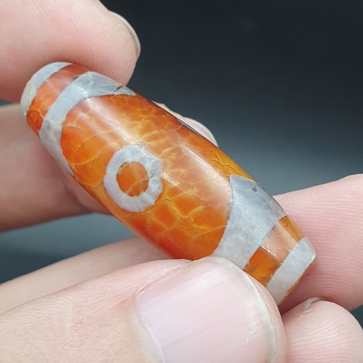 美麗的印度西藏蝕刻線裝飾錐形管 2 眼天珠