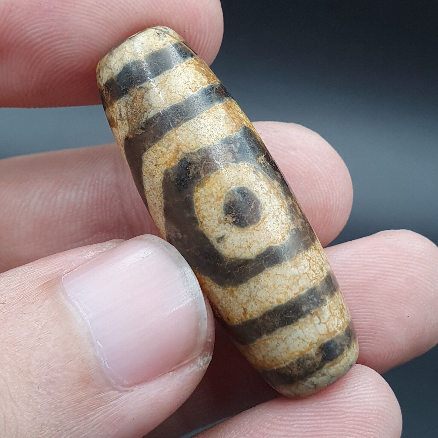 古董喜馬拉雅印度藏老瑪瑙純三眼強力天珠護身符珠