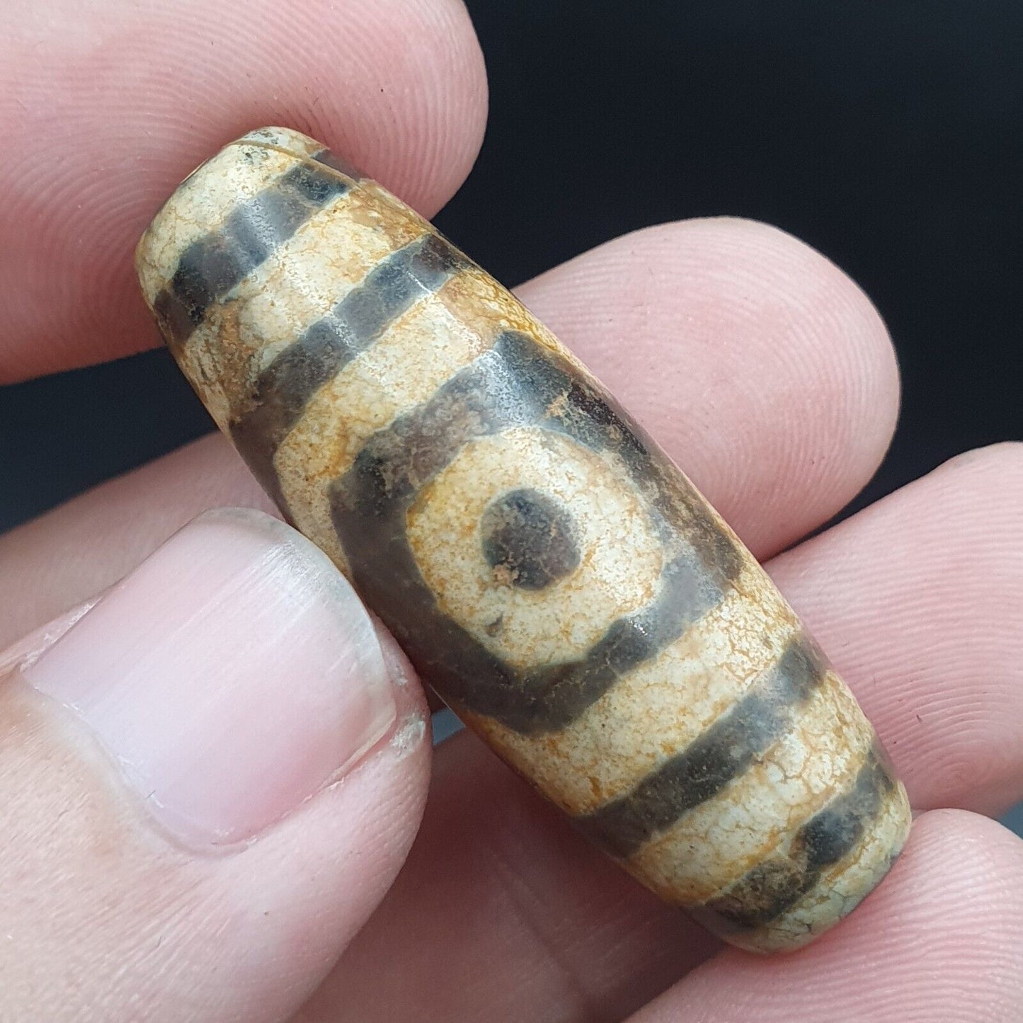 古董喜馬拉雅印度藏老瑪瑙純三眼強力天珠護身符珠