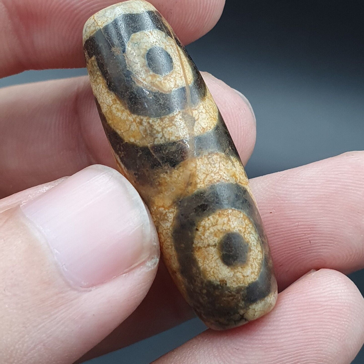 古董喜馬拉雅印度藏老瑪瑙純三眼強力天珠護身符珠