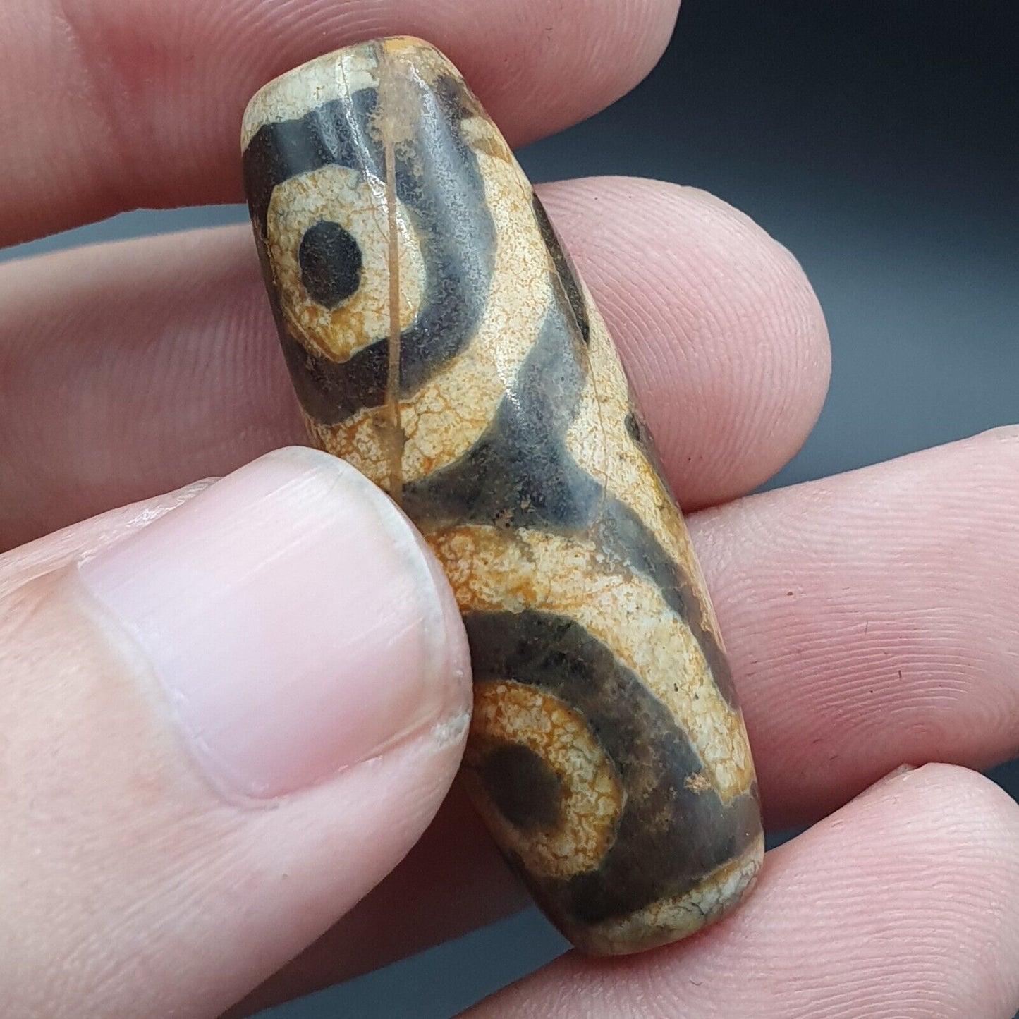 古董喜馬拉雅印度藏老瑪瑙純三眼強力天珠護身符珠