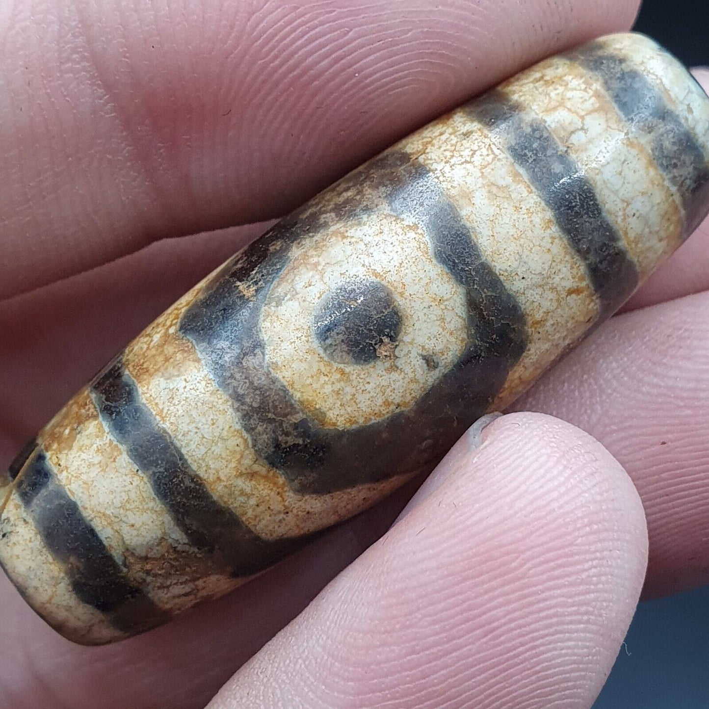 古董喜馬拉雅印度藏老瑪瑙純三眼強力天珠護身符珠