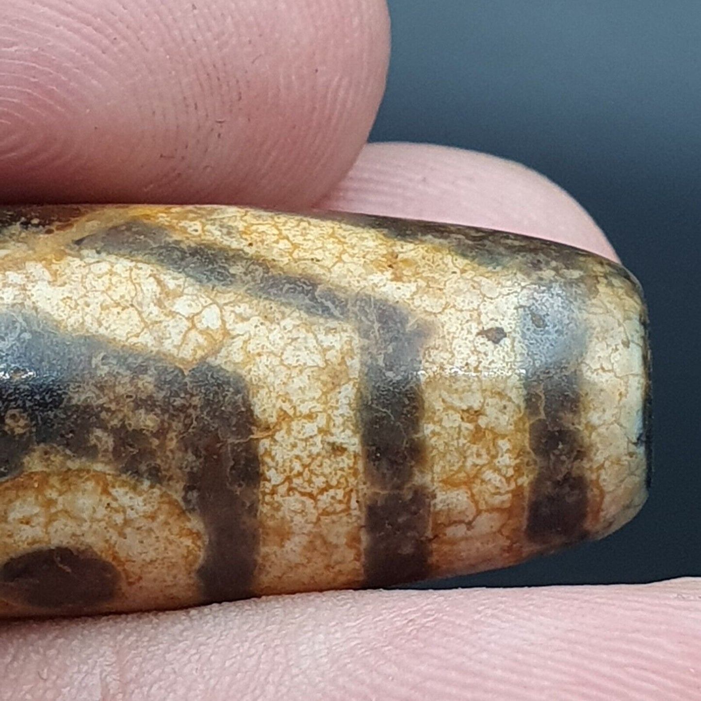 古董喜馬拉雅印度藏老瑪瑙純三眼強力天珠護身符珠