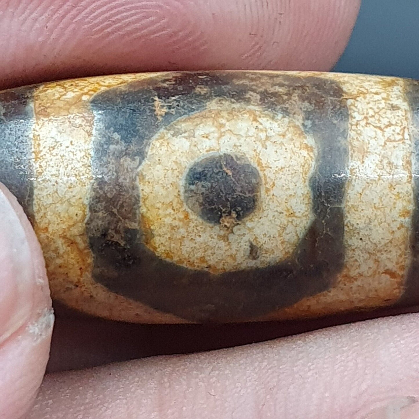 古董喜馬拉雅印度藏老瑪瑙純三眼強力天珠護身符珠