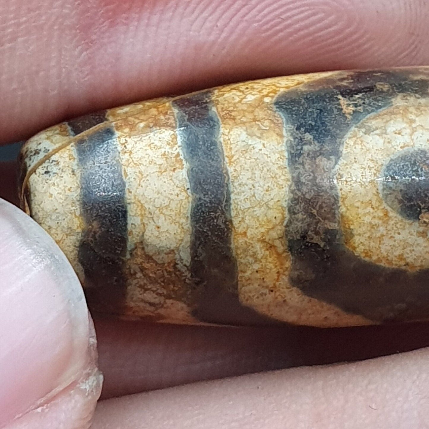 古董喜馬拉雅印度藏老瑪瑙純三眼強力天珠護身符珠