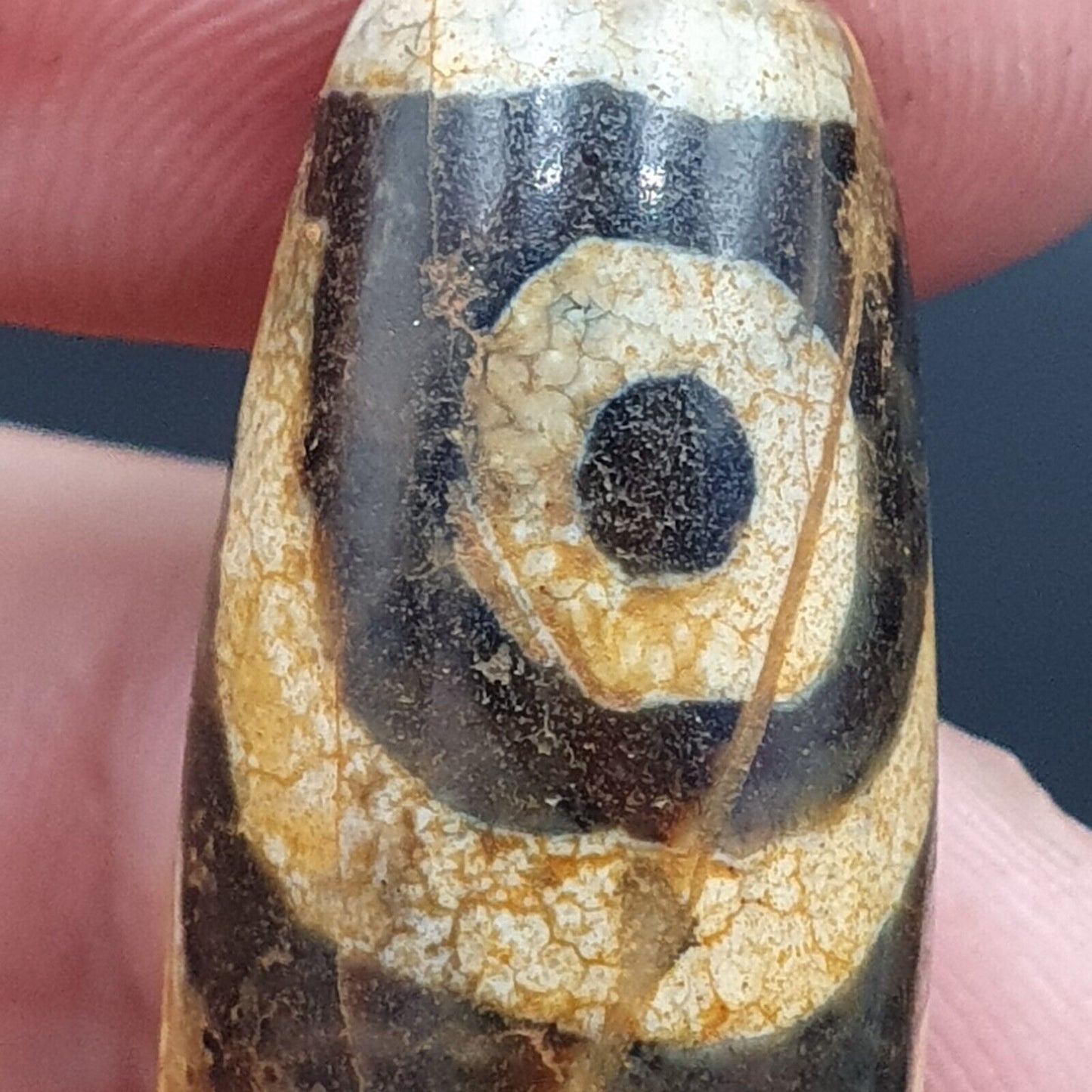 古董喜馬拉雅印度藏老瑪瑙純三眼強力天珠護身符珠