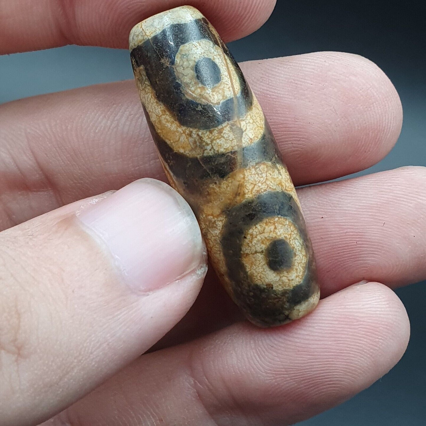 古董喜馬拉雅印度藏老瑪瑙純三眼強力天珠護身符珠