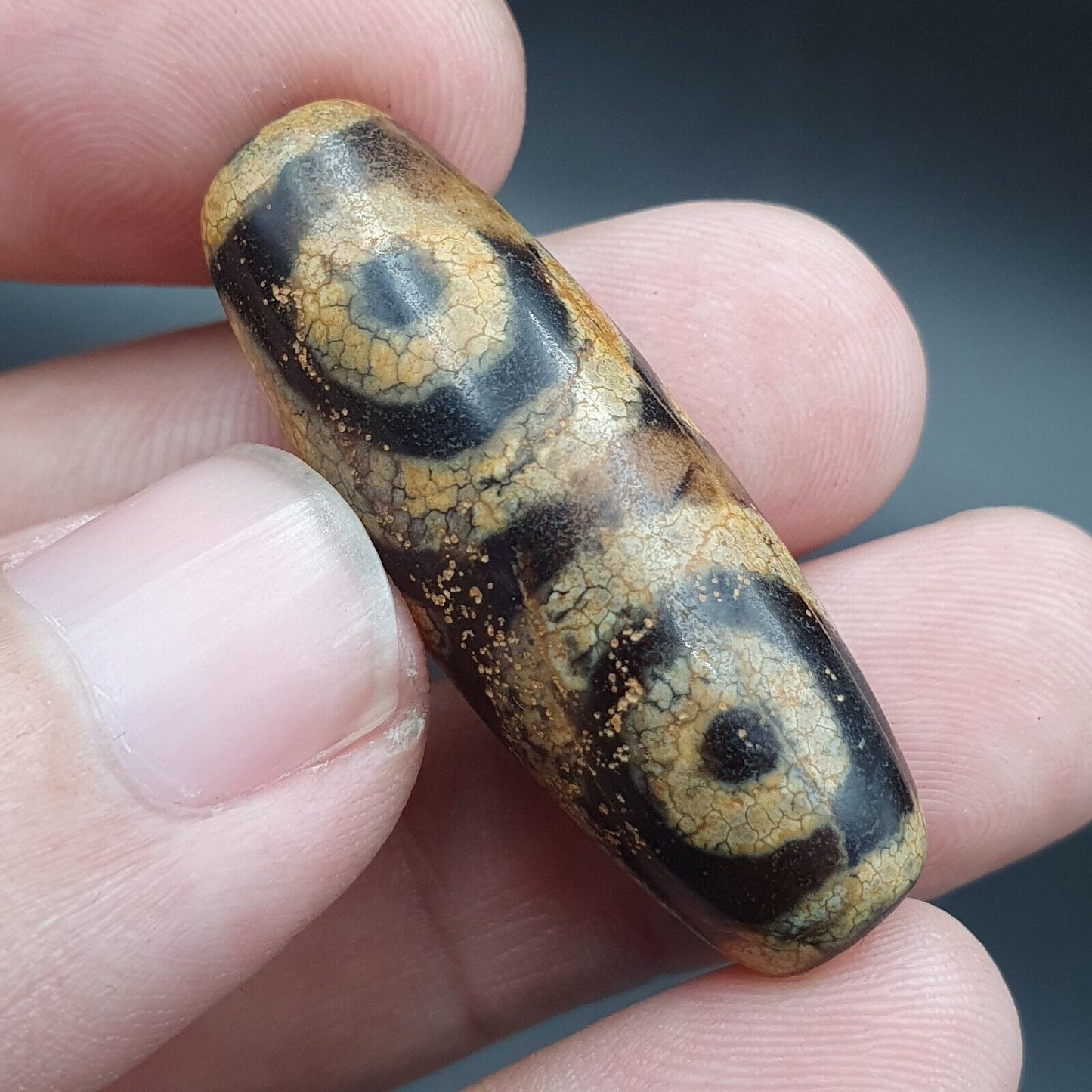 古董喜馬拉雅印度藏老瑪瑙純三眼強力天珠護身符珠