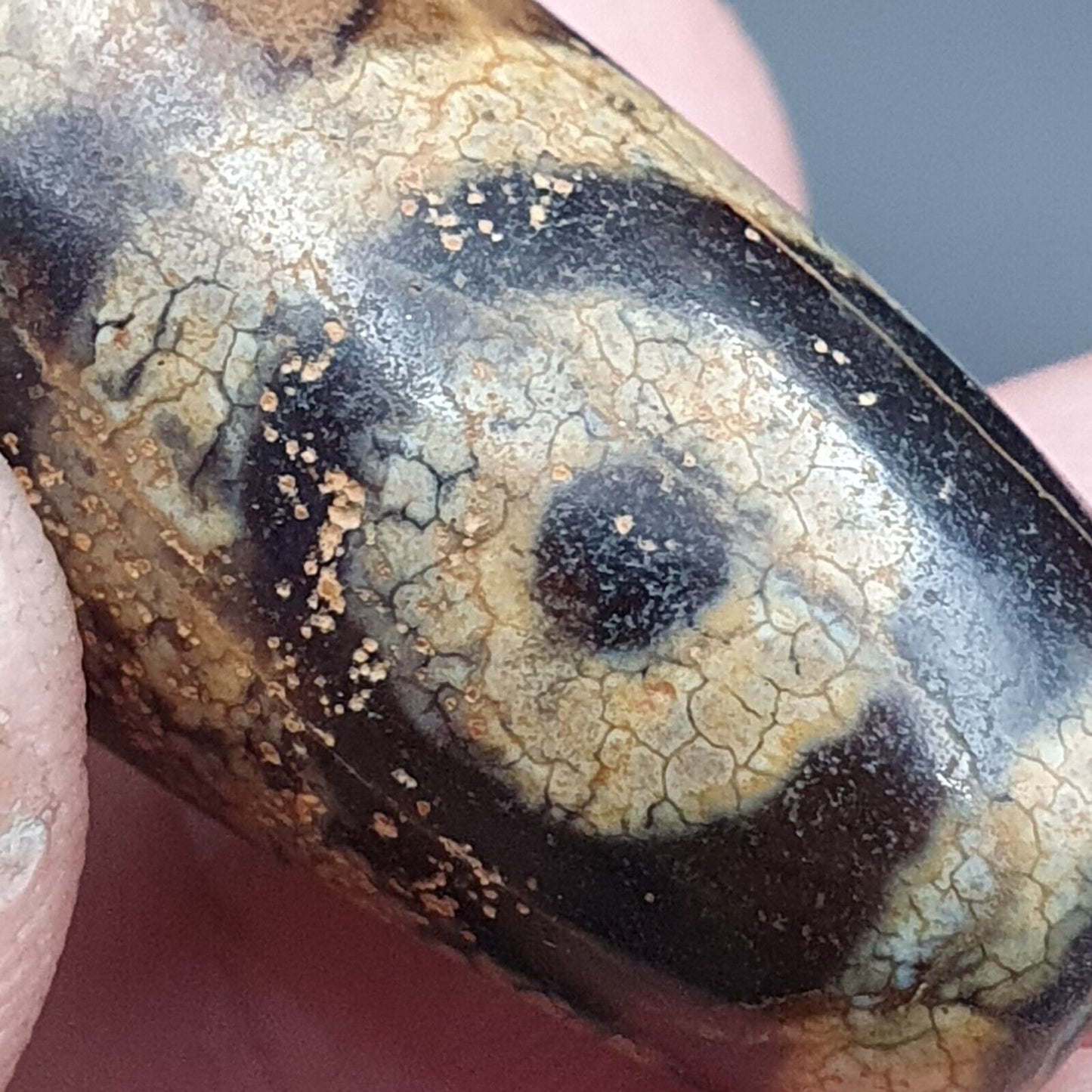 古董喜馬拉雅印度藏老瑪瑙純三眼強力天珠護身符珠