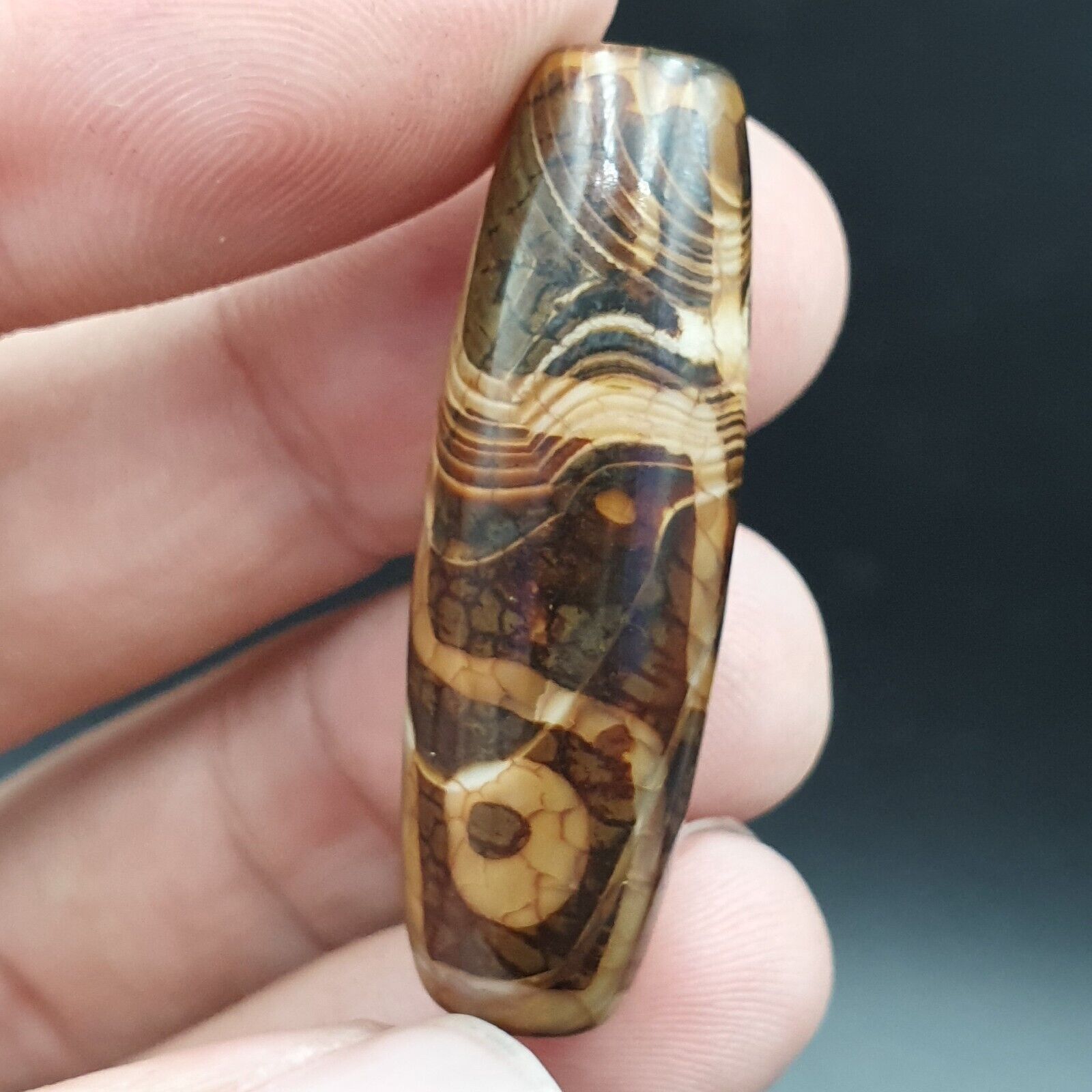 9 Falling Eyes Tibetan dzi bead old amulet vintage Agate Tibet gzi pendant