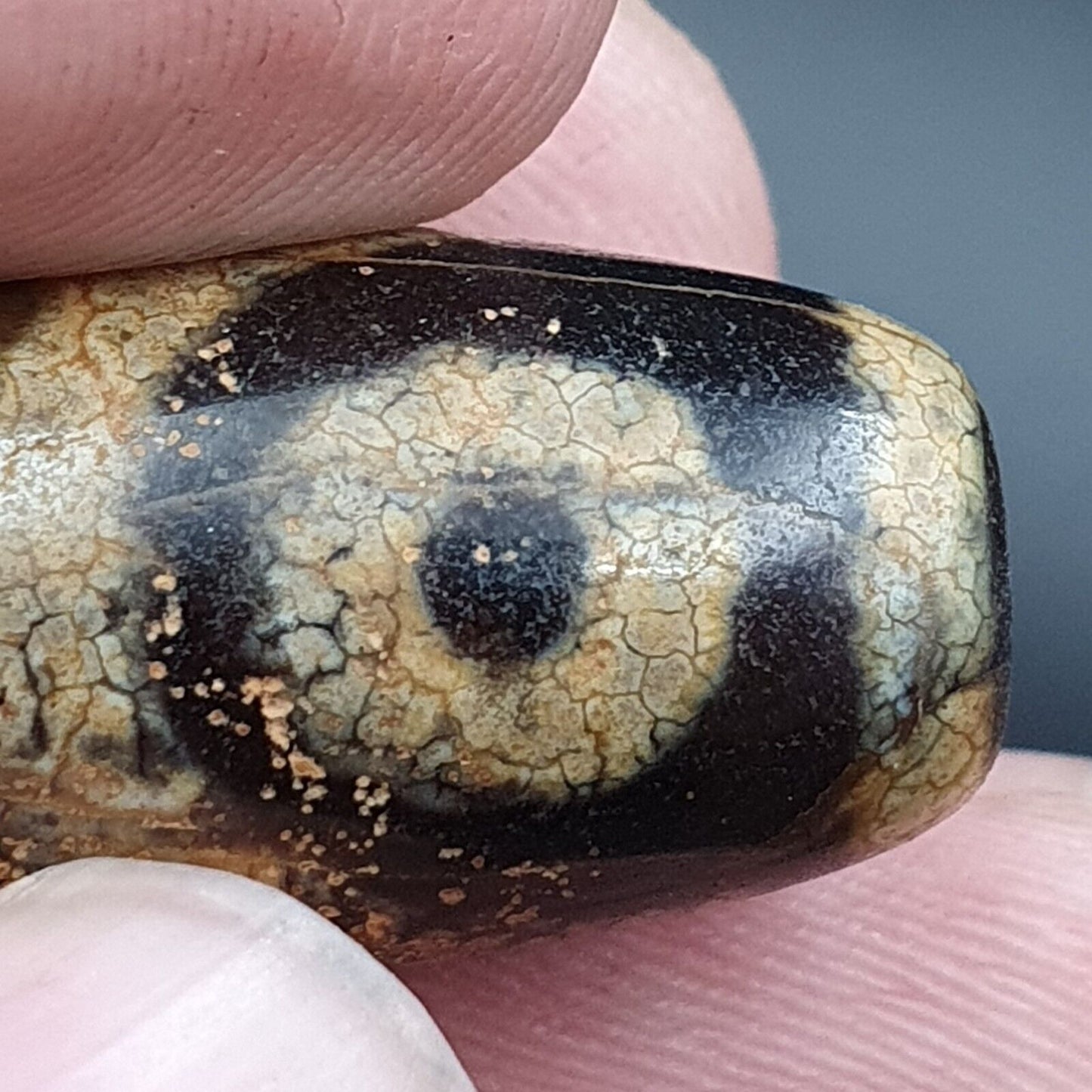 古董喜馬拉雅印度藏老瑪瑙純三眼強力天珠護身符珠