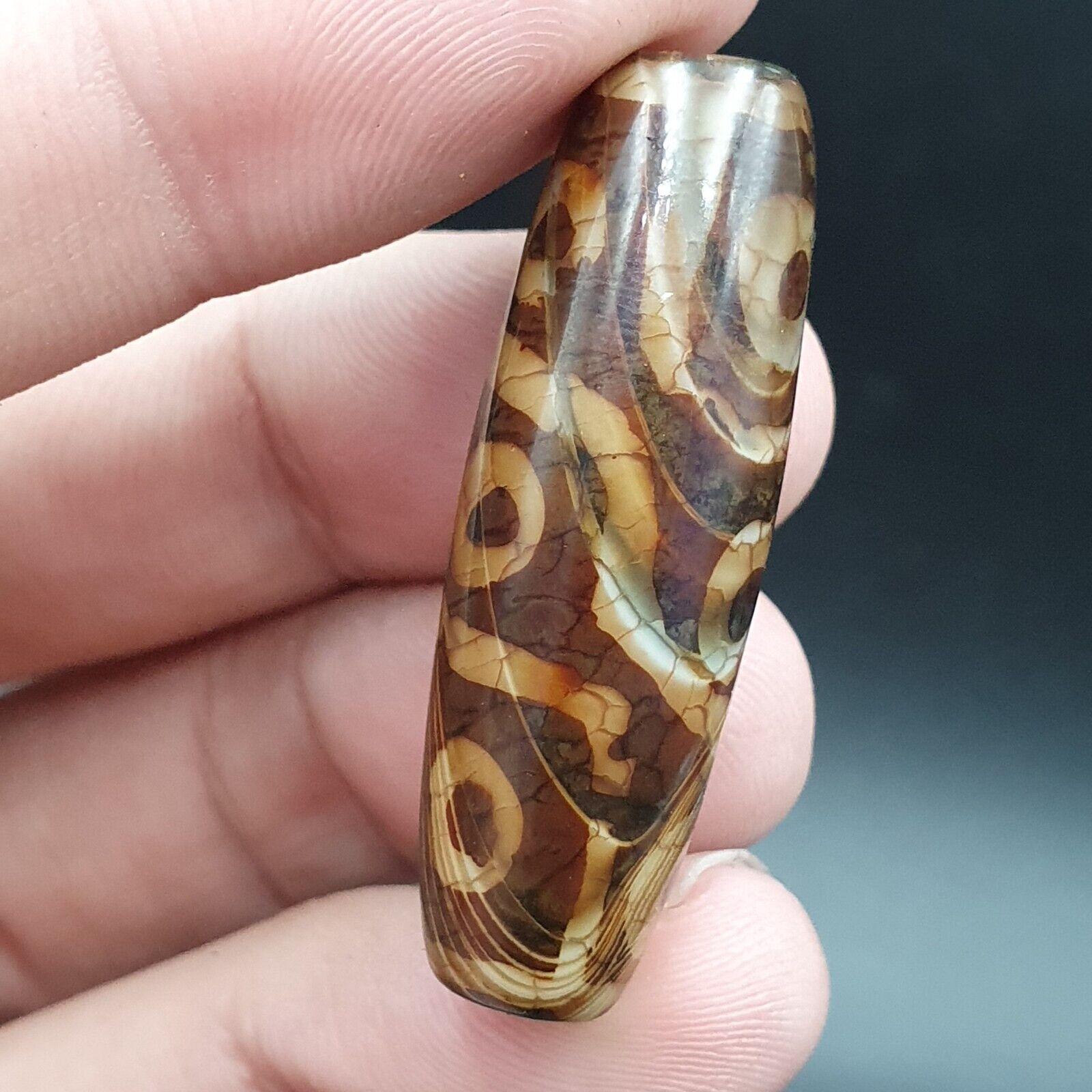 9 Falling Eyes Tibetan dzi bead old amulet vintage Agate Tibet gzi pendant