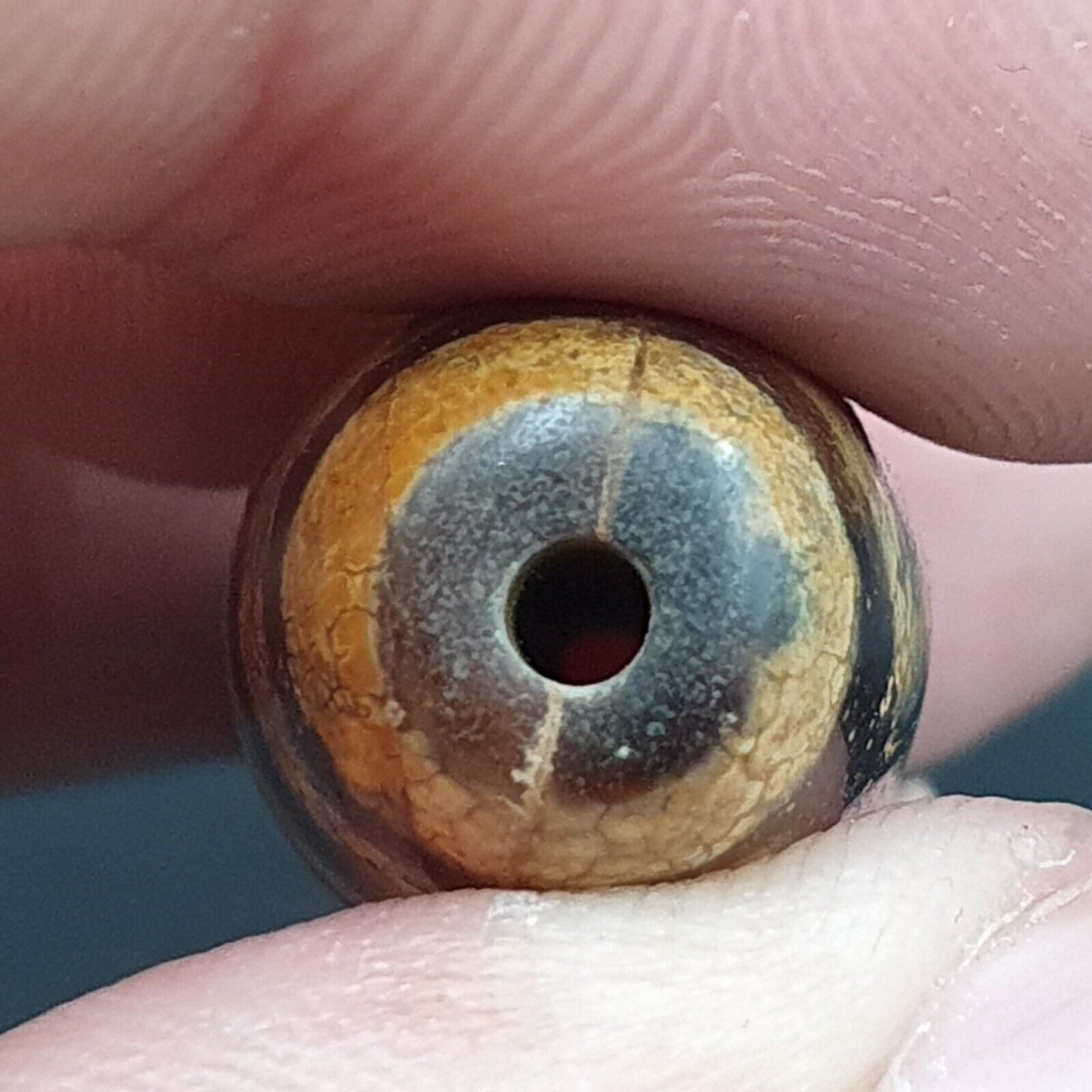 古董喜馬拉雅印度藏老瑪瑙純三眼強力天珠護身符珠