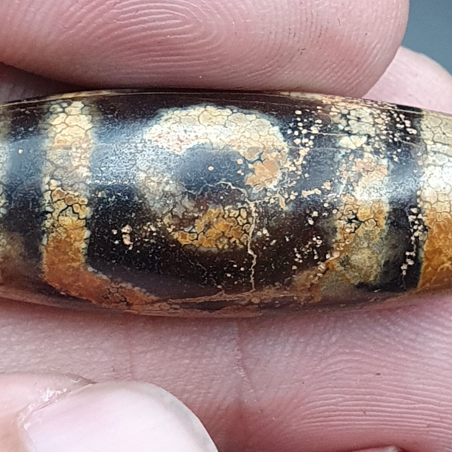古董喜馬拉雅印度藏老瑪瑙純三眼強力天珠護身符珠