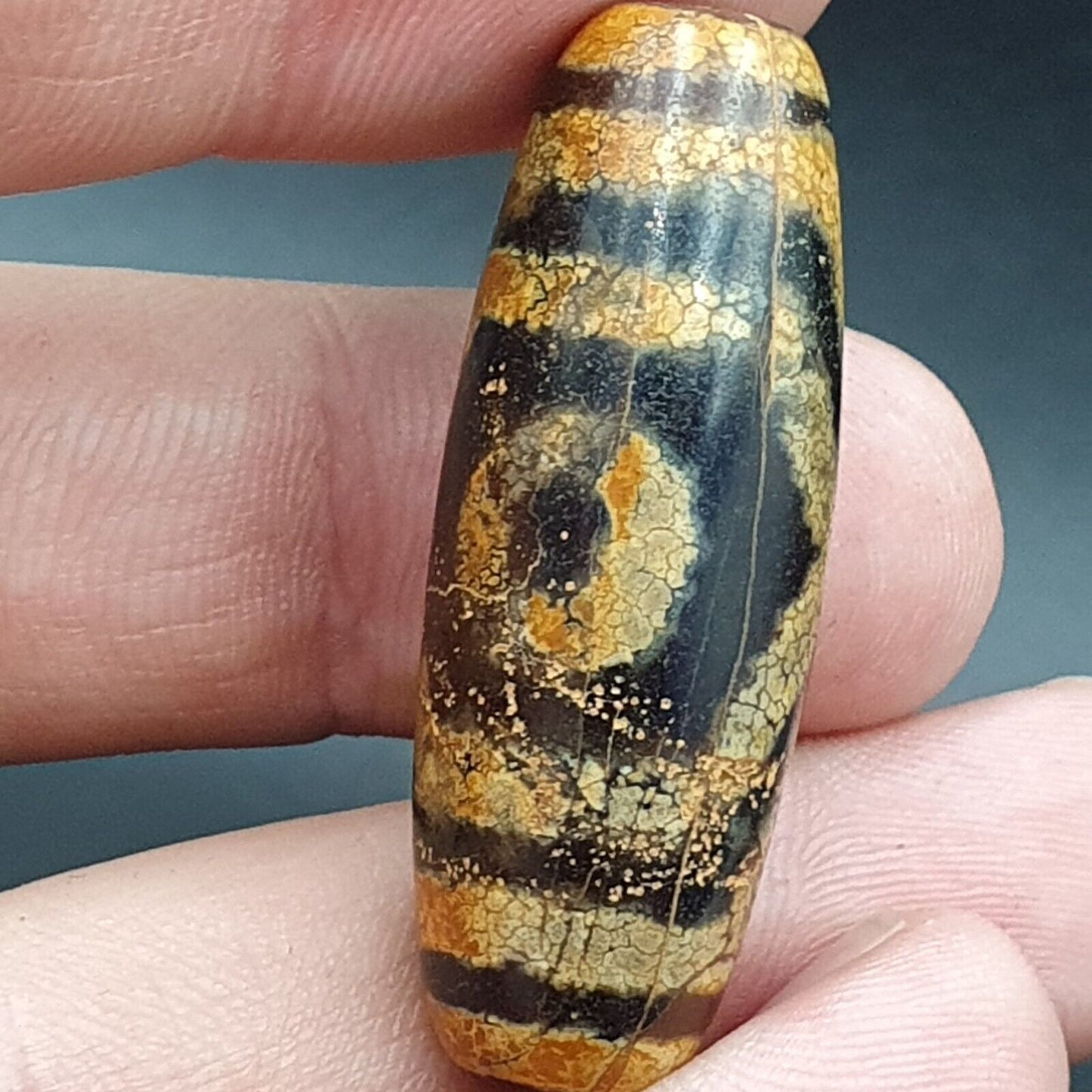 古董喜馬拉雅印度藏老瑪瑙純三眼強力天珠護身符珠