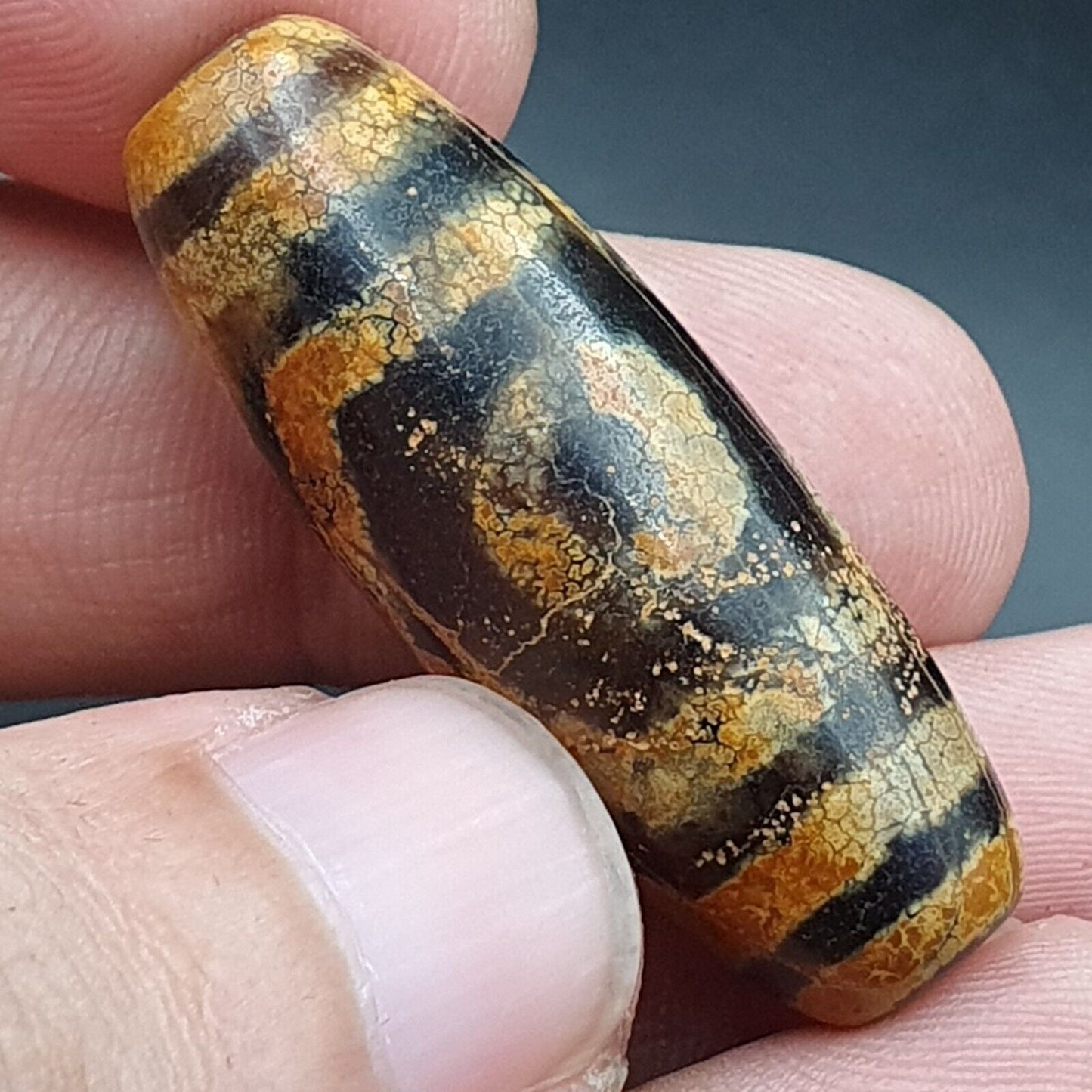 古董喜馬拉雅印度藏老瑪瑙純三眼強力天珠護身符珠